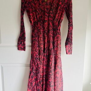 H&M Red and Black Long Sleeve V-Neck Sundress